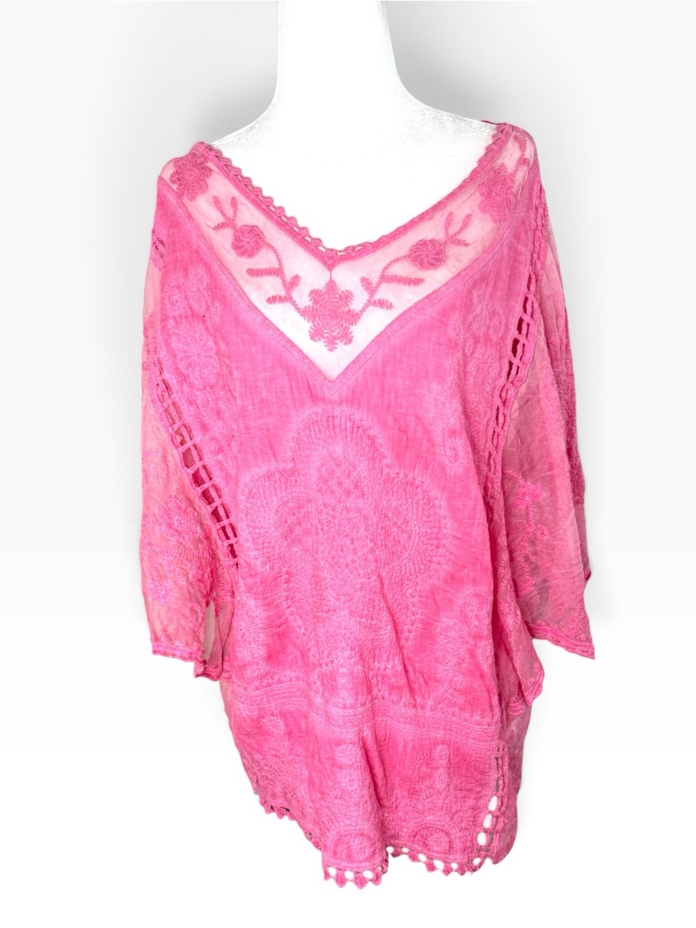 Embroidered Pink V-Neck Women's Blouse
